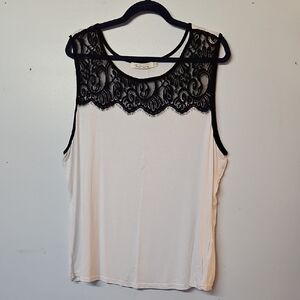 Solitaire Cream and Black Lace Sleeveless Tank Top